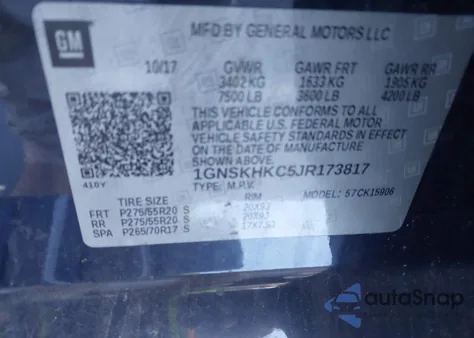 2018 Chevrolet Suburban Lt из США, поврежденный, VIN 1GNSKHKC5JR173817